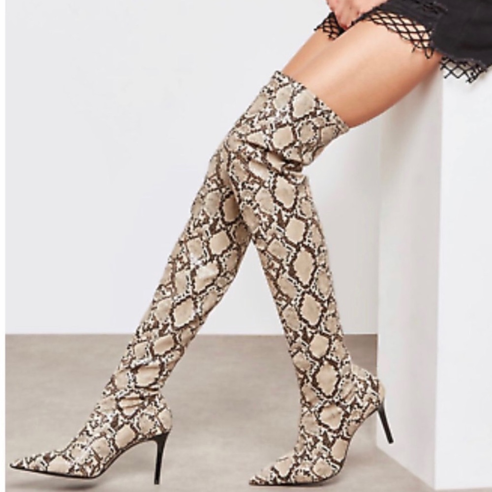 Mango Snakeskin Over the Knee Boots Stretch
